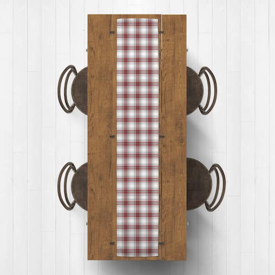 Red Gray Plaid 16x72 Cotton Twill Runner